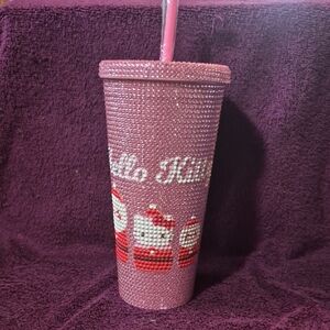 Pink Rhinestone Hello Kitty Tumbler With Lid And Straw